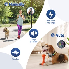 2-in-1 Safe Dogs Bark & Shock Collar with Remote Control 3300FT, Smart Anti Bark Collar for Large Medium Small Dogs 10-120 LBs, Effective Dog Training Collar with Remote to Correct Behaviors