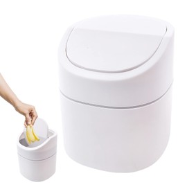 WSAMJIN Mini Plastic Bin with Lid - Tiny Waste Bin for Bathroom, Desk, Table or Coffee Table - Disposal of Cotton Rounds, Make Up Sponges, Fabrics, 2 Litres