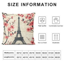 Paris Eiffel Tower and Cherry Blossom Vintage Decorative Throw Pillow Covers 18x18 Inch Farmhouse Cushion Cover Plush Pillow Case for Couch Sofa Bed Outdoor Home Decor
