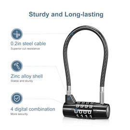Ankilo Long Shackle Padlock, 4 Digit Combination Padlock with Code, Waterproof Cable Lock, Outdoor Long Padlock for Gym Locker, School Locker Lock, Pet Door, Small Sheds, Fence Gate-2 Pack