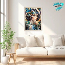 KEYIFA 5D Diamond Painting Kits Vintage Lady Diamond Art Kit for Adults, Colorful Style Diamond Painting Set Beginners DIY Full Drill Round Crystal Dots Embroidery Kit Home Wall Decor 30x40cm