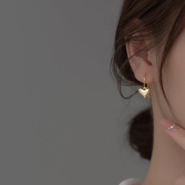 SLUYNZ Solid 925 Sterling Silver Heart Drop Earrings for Women Teens Love Heart Dangle Earrings Hook (B-Gold Plated)