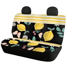 Modysero Lemon Stripes Print Front Seat and Rear Bench Full Set Driver Seat Protector Custom Car Seat Cover for Women Men Washable Soft Vehicle Seat Protector Auto Seat Covers for SUV Truck