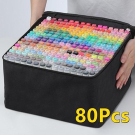 60/80 Colors Art Markers Pen, 1 Set Portable Dual Tip Bullet & Chisel Art Marker Set with Bag, Crafts Art Supplies for Coloring, Drawing, Blending and Sketching, Artistic:_Multicolor_80pcs/set