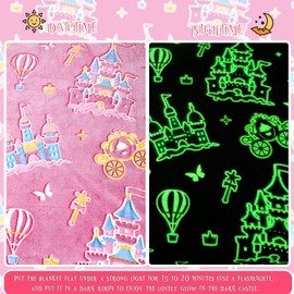 BORORO Glow in The Dark Blanket Castle Pink Blanket Birthday Gifts for Toddler Kids Girls Blankets