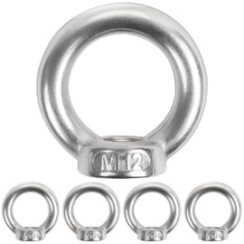 Pack of 5 Ring Nuts M12, Leryati 304 Stainless Steel Threaded Eyelet Nut, Ring Eyelets Eye Nuts Ring Nuts, Ring Bolts for Attaching Hanging Ornaments, Flower Pots, Swing Stands etc.