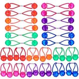 24pc Ponytailers Ponytail Balls Hair Elastics, 16mm Diamond-Cut Gem-Shaped Bright Multicolored Twin Hair Beads Bauble Hair Ties Ponytail Holders, Toddler Kids Hair Ties,Value Pack