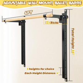 Seliyoo Wall Mounted Ballet Barre for Home-Foldable and Height Adjustable Ballet Bar -Dance Bar, 4 FT/5 FT Length,Solid Beech wood Bar Perfect for Kids Adults, Stretching, Flexibility, Fitness At Gym & Studio