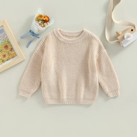 Edhomenn Toddler Baby Knit Sweaters Round Neck Long Sleeve Solid Color Sweatshirt Loose Ribbed Pullovers Infant Boys Girls Fall Outfits (01 Apricot, 3-4 Years)