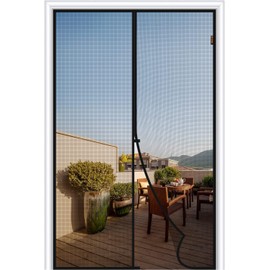 MAGZO Magnetic Screen Door Fit Door Size 35 x 80 Inch, Screen Size 37" x 81" Self Sealing Mesh with Hook & Loop Strip, Black
