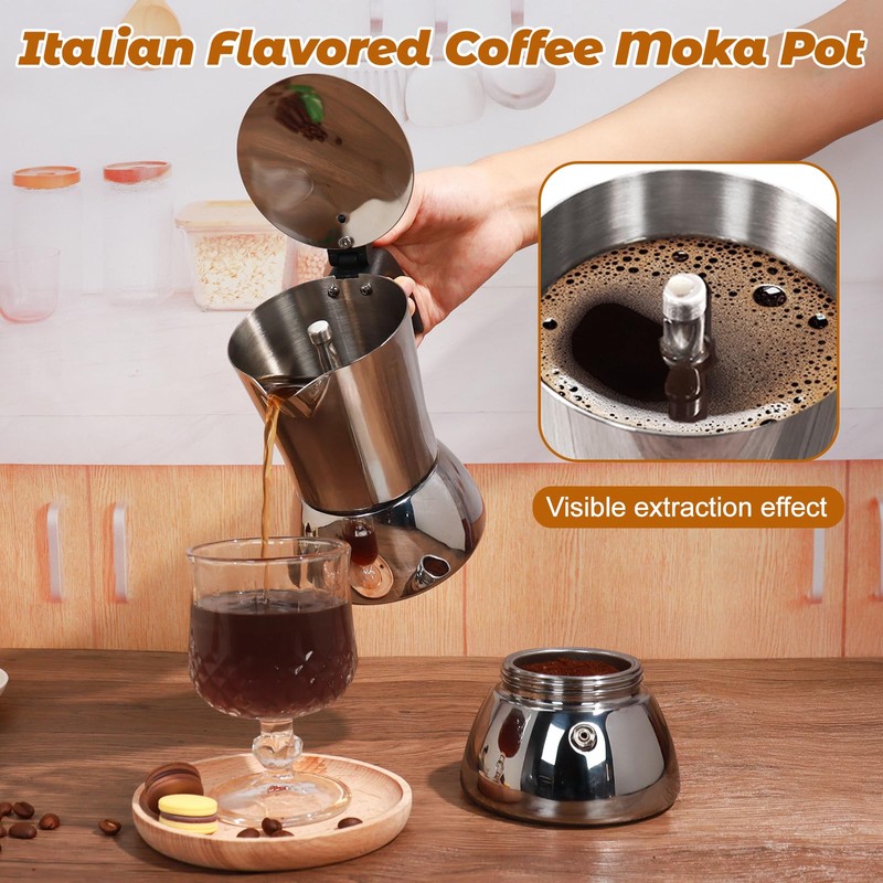 Vaolvpant No Coating 9 Cup Thickened 304 Stainless Steel Moka