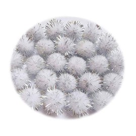 YYCRAFT 50pcs Glitter Tinsel Pom Poms Sparkle Balls for DIY Craft/Party Decoration/Cat Toys(25mm,Silver)