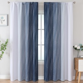 Estelar Textiler Navy Blue and White Blackout Curtains 96 Inches Long, Room Darkening Rod Pocket Ombre Curtains for Bedroom, Thermal Insulated Light Blocking Drapes for Sliding Door, 52Wx96L, 2 Panels