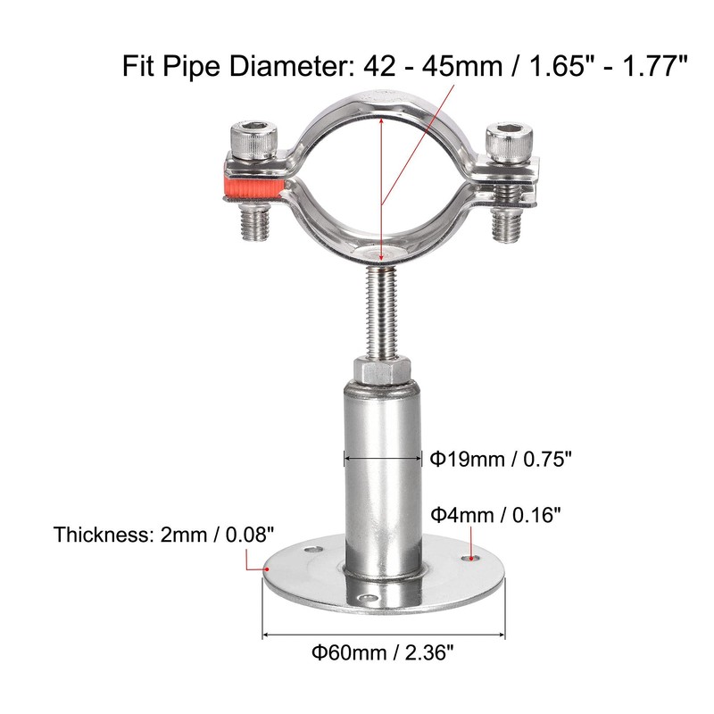 sourcing map Wall Mount Ceiling Mount Pipe Support, 304 Stainless