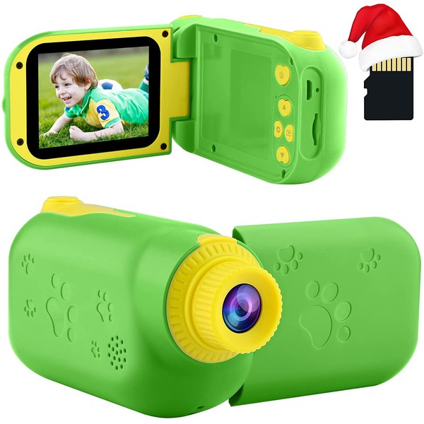 GKTZ Children Video Camera - Kids Digital Camera Toddler Toy Camcorder Birthday Gifts for Boys and Girls Age 3 4 5 6 7 8 9, 12MP Kids Video Recorder with 32GB SD Card - Green