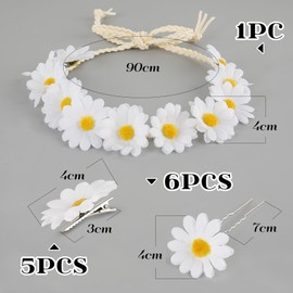 BETESSIN Flower Headband Women Girls Sunflowers Headband with 6 Daisy Hair Clips 5 Hair Pins Flowers Hair Accessories Wedding Travel Beach Photography Carnival Copslay Party