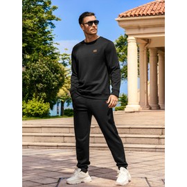 Vssjavun Mens Sweatsuits 2 Piece Set Long Sleeve Jacquard Sweatshirt Jogging Sweatpants Tracksuits