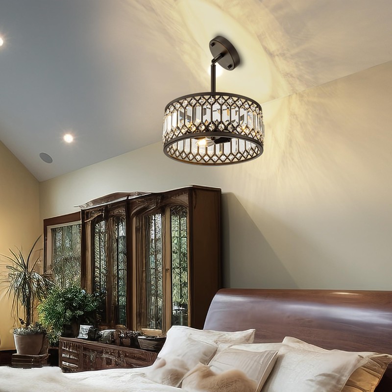 3-Light Crystal Ceiling Light, Black Semi Flush Mount Ceiling Lighting