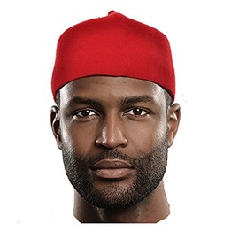 Dupsie's Red Wool Felt Igbo Cap African Fez Kufi Hat with Moroccan