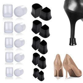 XUZOPIM 10 Pairs Heel Protectors, High Heel Protectors, High Heel Stopper, Black and Transparent Heel Protectors, High Heels Shoes for Grass, Wedding, Outdoor Activities, Easy Walking, 5 Sizes
