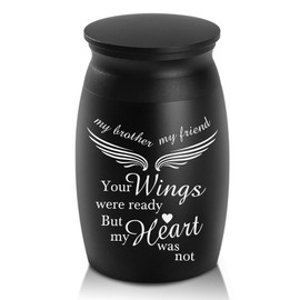 Urns for Brother Ashes, 2.8“ High Small Keepsake Urns, Beautiful Peaceful Handcrafted Memorial Decorative Urns, Engraved Your Wings were Ready, But My Heart was Not Cremation Urns for Sharing