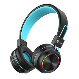 iClever BTH03 Kids Wireless Headphones, Colorful LED Lights Kids Headphones with MIC, 25H Playtime, Stereo Sound, Bluetooth 5.0, Foldable, Childrens Headphones on Ear for Study Tablet Airplane, Black