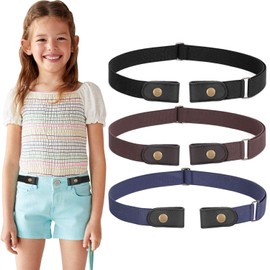 WERFORU No buckle stretch belt for children, boys and girls, buckle-free children's belt, up to 60 cm, C-Black+Coffee+Blue