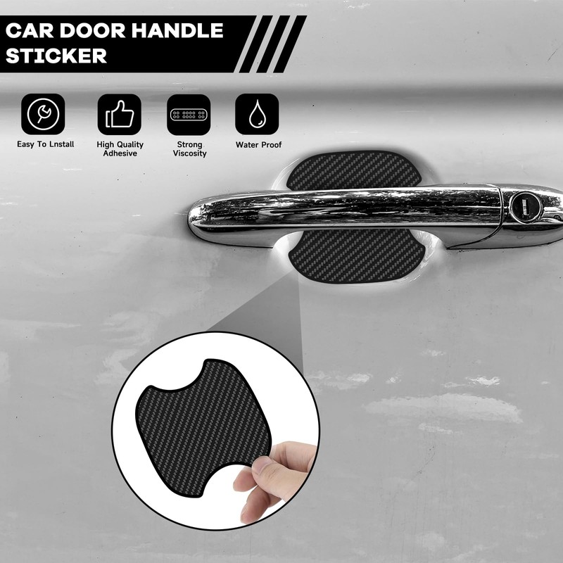 Car Door Handle Protector, 4Pcs TPU Carbon Fiber Anti-Scratches Protectors,