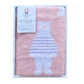 Imabari Towel Gift Set Face Towel 1 Piece Border Bear Pattern Pink Made in Japan Box 13.4 x 31.5 inches (34 x 80 cm)