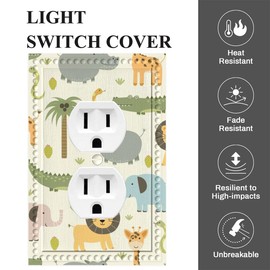 Cuitxrac Cute Animal Zoo Wall Plate Lion Zebra Elephant Giraffe African Wildlife 1-Gang Outlet Cover Single Duplex Decor for Teen Boys Girls Room