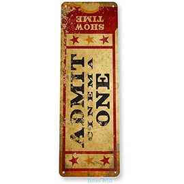 Admit One Movie Ticket Sign Carnival Cinema Home Movie Theater Metal Sign 16"x4"