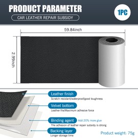 JawGrew 1 Pack Car Leather Repair Sticker, Adhesive Installation, 3In x 60In Anti-Scratch Vehicle Sofas Repair Patch Accessory, Universal Wear-Resistant Furniture Body Repair Tool for Home (Black)