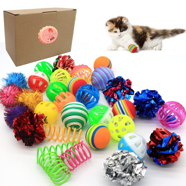 LASOCUHOO Cat Toys, Kitten Cat Ball Toys Assortments, Including Rainbow