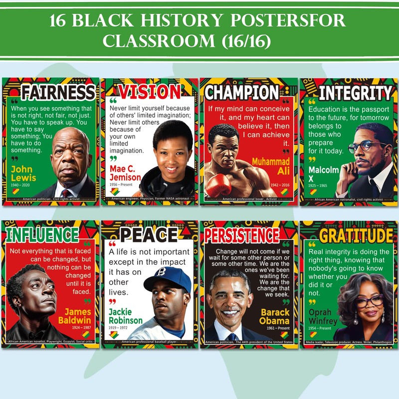 Adduster 16 Black History Posters - Juneteenth Decorations Black History