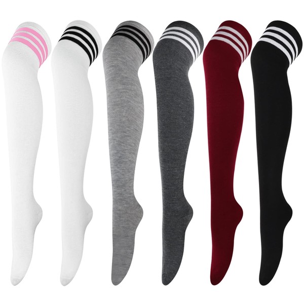 DRESHOW 6 Pairs Long Socks Thigh High Socks Tights Over