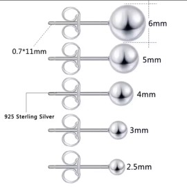 Unbranded S925 Sterling Silver Round Ball Stud Earrings - 3mm