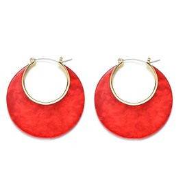 Onnea Vintage Red Moon Shape Acrylic Bige Hoop Statement Earrings for Women (Red)