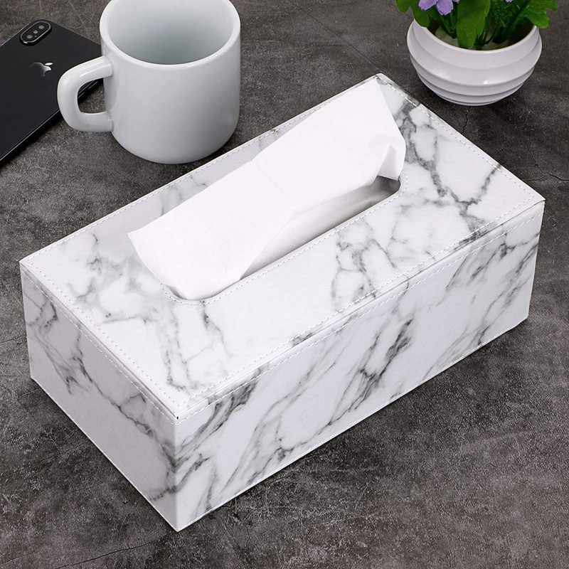 BTSKY PU Leather Facial Tissue Box, Rectangular Napkin Holder for