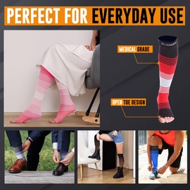 Doc Miller Calcetines de Compresión de Punta Abierta (1 par) 20-30 mmHg Medias de Compresión Para Ejercicio, Recuperación, Dolores, Varices, Mangas para Pantorrillas (Negro Rojo Gris, 2X-Grande)