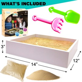 ArtCreativity Wood Sand Painting Light Box for Kids, Table LED Sandbox with 3 Light Up Modes and Sand Toys, Art Sand Animation, Relaxing Sensory Play, Exploration, Motor Skills & Learning