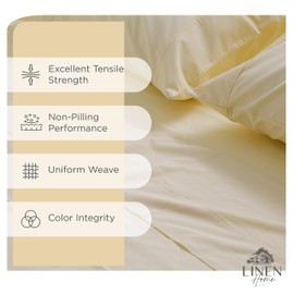 Linen Home 100% Cotton Percale Sheets Twin Size, Ivory, Deep Pocket, 3 Pieces Set - 1 Flat, 1 Deep Pocket Fitted Sheet and 1 Pillowcase, Crisp Cool and Strong Bed Linen