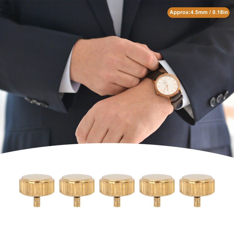 5 Pcs Professional Watch Crown Parts Gold Steel Wrist Watch