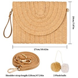 Straw Clutch, Beach Bag, Straw Clutch, Wicker Shoulder Bag, Boho Style Basket Bag for Women, 27 x 20 cm, Open the door