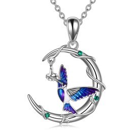 AOBOCO Sterling Silver Hummingbird Necklace Embellished with Crystals from Austria,hypoallergenic Pendant gifts, Anniversary Birthday Jewelry Gifts Present for Women (A Hummingbird Necklace)