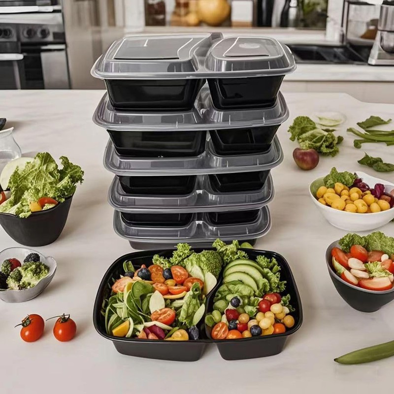 100pc 28 Oz 2-Grid Meal Prep Containers disposable, Plastic Food