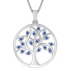 YL 925 Sterling Silver Tree of Life Necklace for Women Round Tree Pendant Created Sapphire Jewelry for Mom