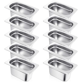 Thenshop 10 Pack 1/9 Size Stainless Steel Hotel Pans 4" Deep – Metal Steam Table Catering Trays for Commercial Restaurant Buffet Kitchen Food Service Containers, 0.8 mm Thick(European Style)