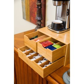 BAMBOO LAND- Extra LARGE Bamboo K Cup Holder for Counter, 2-Tier K-Cup Organizer, K Cup Drawer, Coffee Pod Drawer, Coffee Pod Drawer, K Cups Coffee Drawer