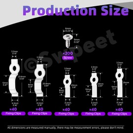 Swpeet 400Pcs 8mm/10mm/12mm White and Clear LED Strip Light Mounting Brackets with Screws Assortment Kit, One-Side Fixing Clips Mounting Clips Clamps