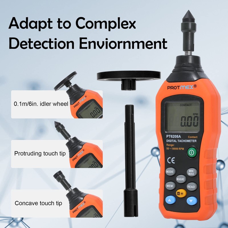 Protmex PT6208A Digital Contact Tachometer, Contact Measurement Speed Tach Meter,